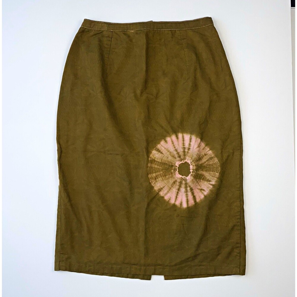 Rustic Brown/Pink Tie-Dye Lined Pencil Skirt Midi Length Boho Slit Handmade